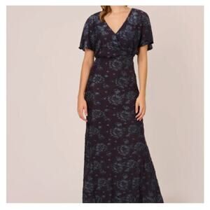 NWOT Adrianna Papell Floral Burnout Velvet Long Blouson Gown Size 0